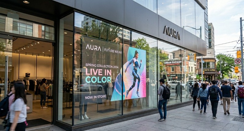 transparent led display storefront window commercial use 800x430